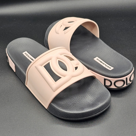 Dolce & Gabbana Pale Pink DG Logo Rubber Slide Sandal 39 - Picture 1 of 9